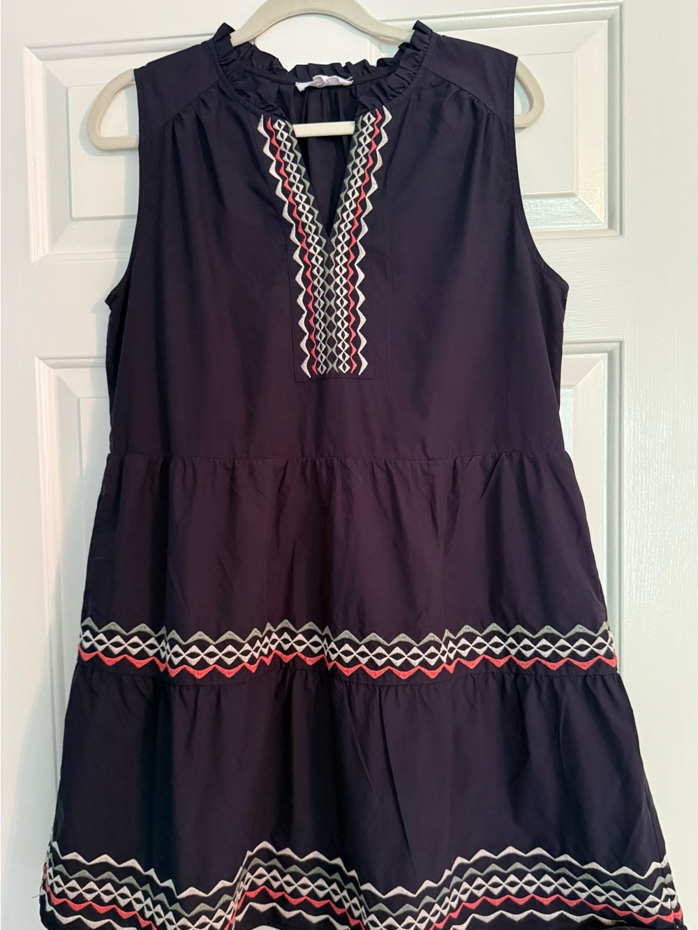 THML Navy cotton poplin Dress with Red and Ivory Embroidery